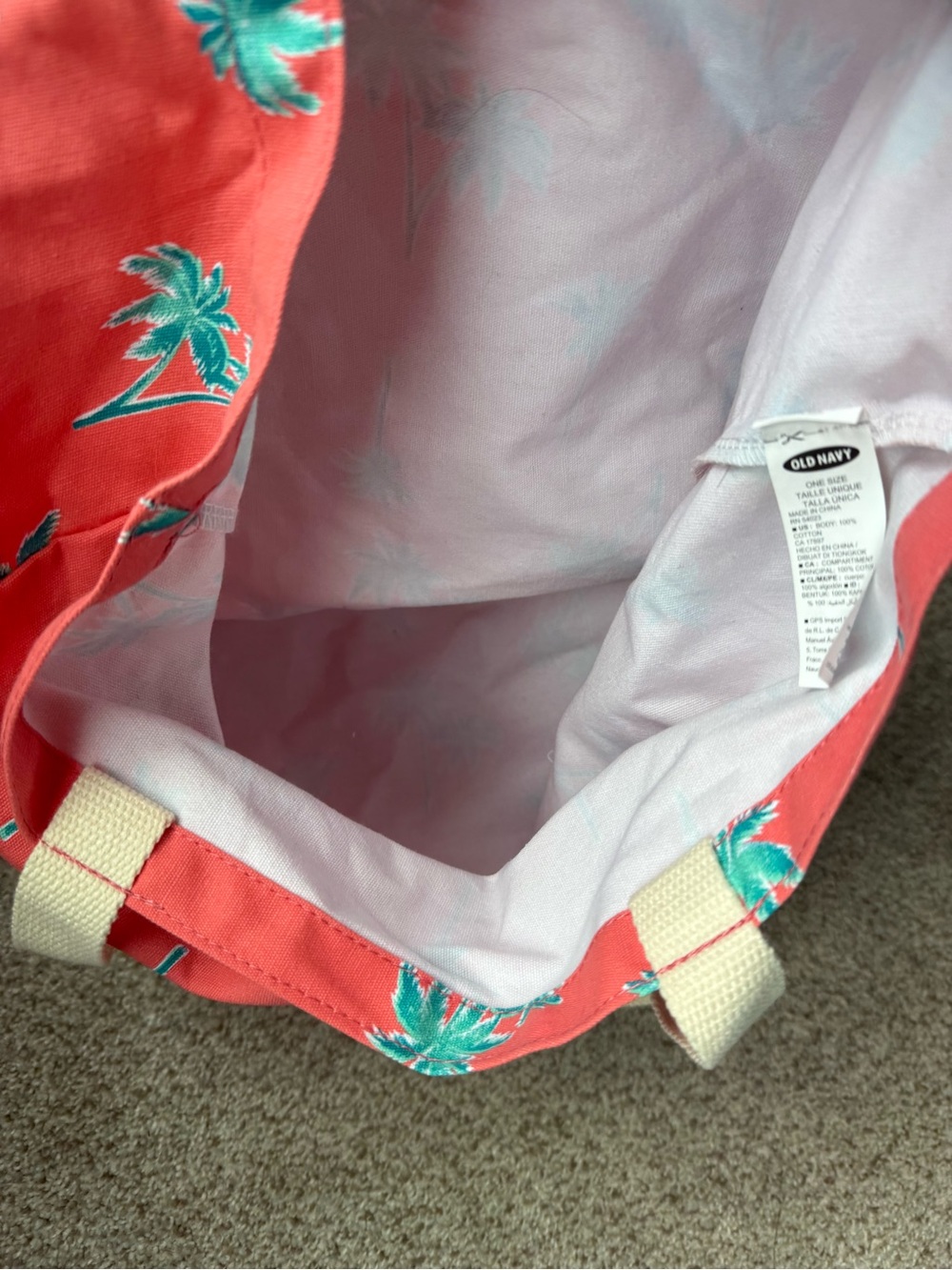 NWOT Canvas Palm Print Tote Bag in Coral - Picture 2 of 2